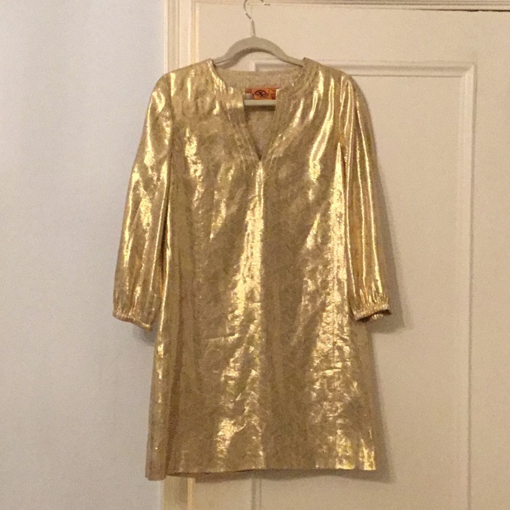 Tory Burch Metallic Gold Tunic Dress